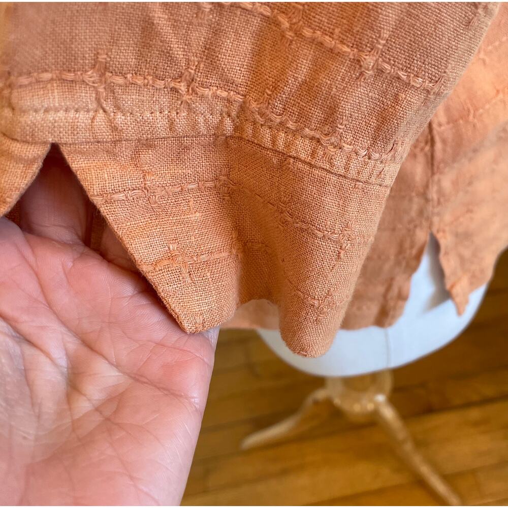 Mosaic USA Peach / Light Orange Tie Front 3/4 Sleeve Linen Blouse, Size S - Picture 6 of 11